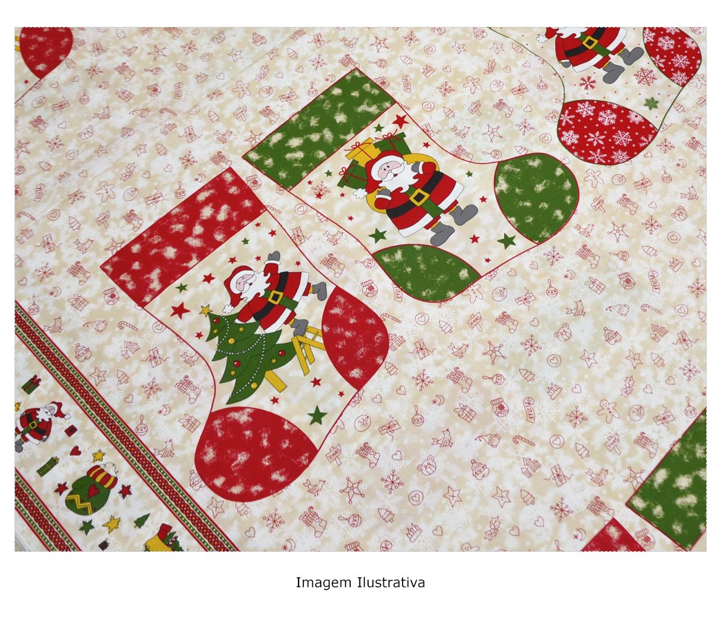 Tecido Estampado para Patchwork - Natal Painel Botas Papai Noel (1,40x0,60)  - Tricochetando