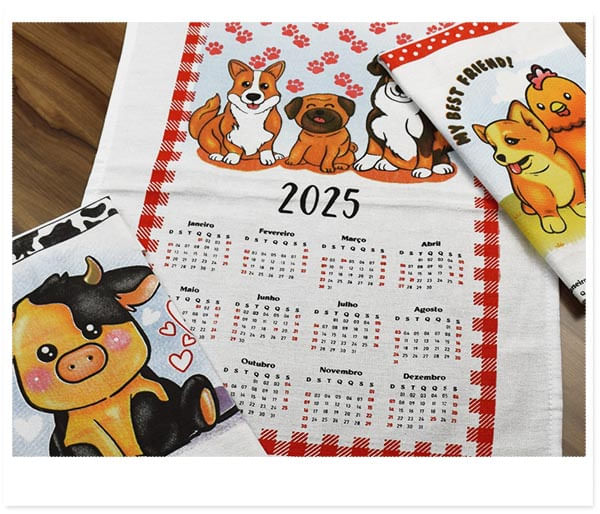 Pano de Prato Estampado Calendário 2025 - Estilotex Amostra