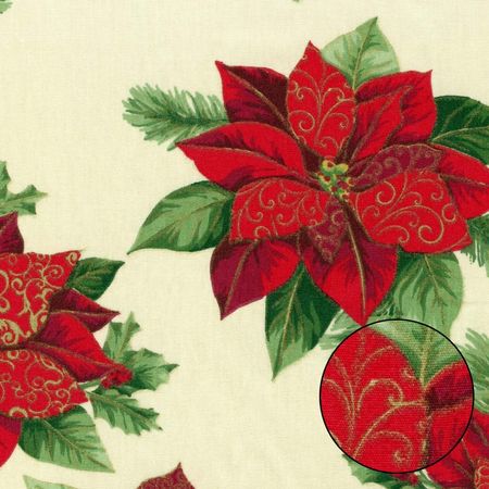 Tecido Flor de Natal com Arabesco Bege C99 - Fernando Maluhy - Bazar Horizonte Tecido Flor de Natal com Arabesco Bege C99 - Fernando Maluhy - Bazar Horizonte