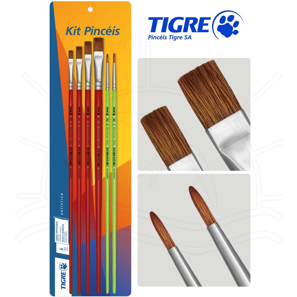 Kit Pincéis para Pintura em Tela Tigre 6235 - 6 unidades - Bazar Horizonte