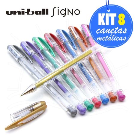 Kit Canetas Gel Uni Ball Signo Metalica Noble 8 Canetas Bazar Horizonte