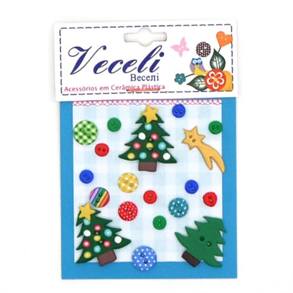 Botão Decorativo Kit Natal Árvores - Veceli - Tricochetando