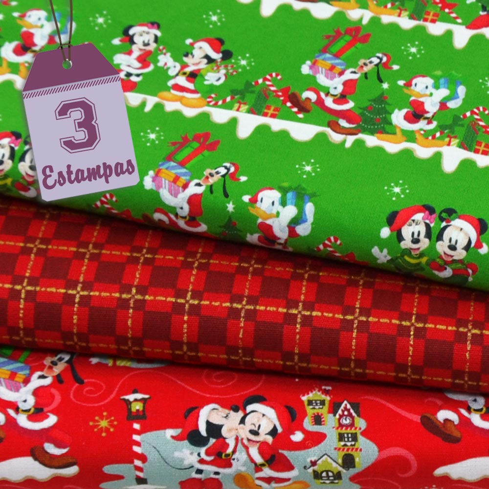 Kit de Tecido Mickey Natal (30x70) 3 Estampas - Bazar Horizonte