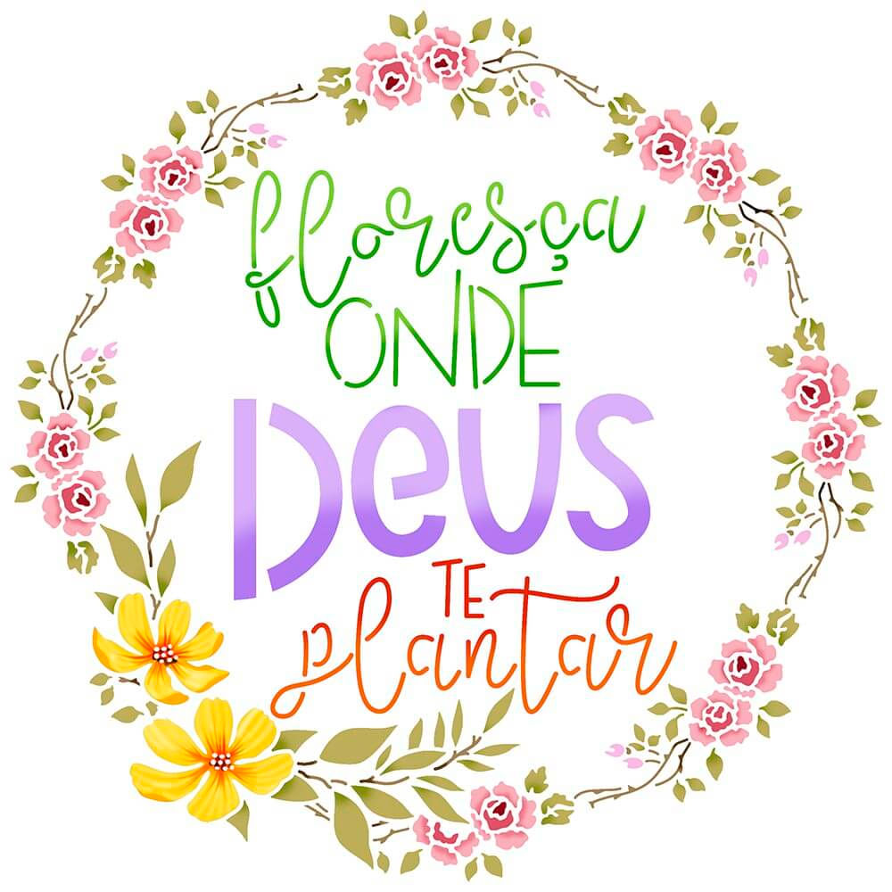 Stencil Litoarte 20 x 20 cm - STXX-194 Guirlanda Floreça Onde Deus Te